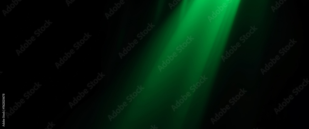 Poster green light beam shining through darkness creating abstract background