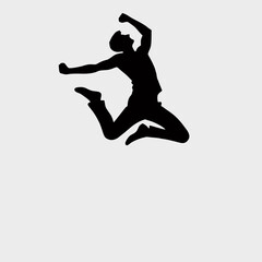 very simple, flat, and minimalist silhouette of a jumping person with black color on a white background