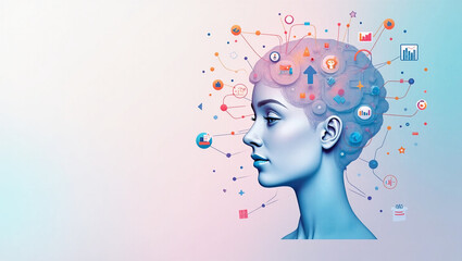 A concept of digital marketing with icons and charts
