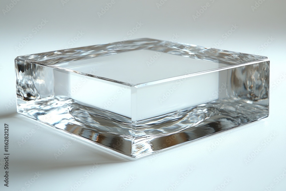 Aufkleber A clear glass block with a white square in the center, suitable for use as a decorative item or architectural feature