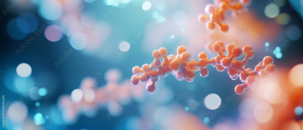 Poster abstract image of molecular structures with vibrant colors and blurred background, representing scie