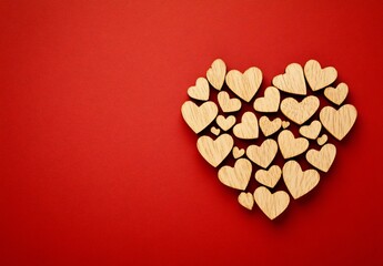 Obraz premium Lovely Wooden Hearts Arranged in Heart Shape on Red Background