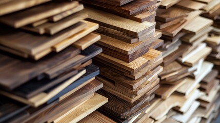Fototapeta premium A Stack of Assorted Wood Slabs: Rich Textures and Natural Tones