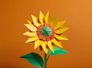 Bright and colorful paper sunflower craft designed to showcase creativity and artistry on a warm orange background