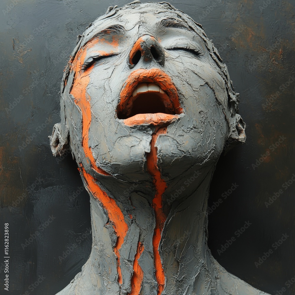 Aufkleber an abstract representation of emotion and expression, showcasing a face covered in textured elements
