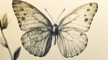 Obraz premium A close-up shot of a butterfly's body and wings in grayscale