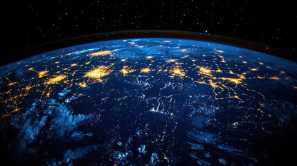 Obraz premium Earth at night, city lights glowing.
