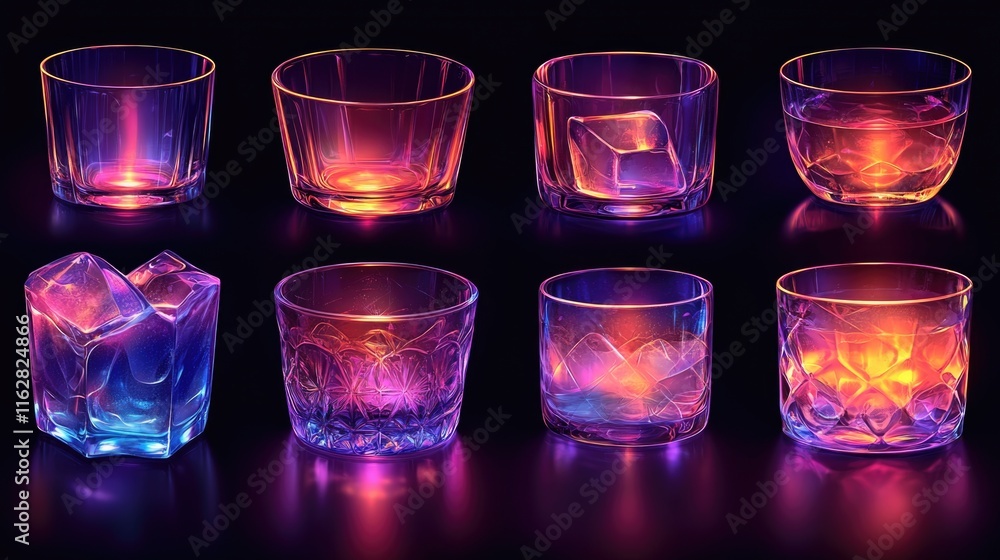 Poster group of colorful glasses arranged on a table