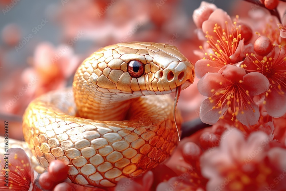 Poster A close-up shot of a snake resting on a tree branch