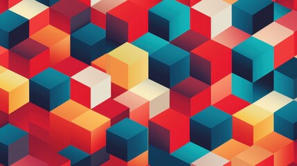 Futuristic Isometric Grid with Bold Three-Dimensional Cubes in Vibrant Primary Colors