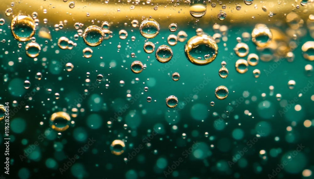 Aufkleber close-up of bubbles rising in a refreshing drink, creating a serene underwater effect with vibrant c