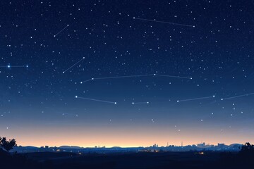 Futuristic Abstract Vector Art of a Night Sky with Constellations Connected by Light Lines in Cool Blue Tones, Featuring a Gradual Transition to Dark for a Dynamic Background