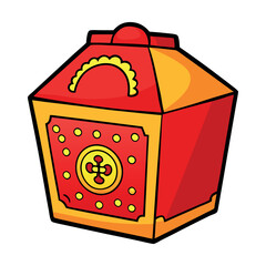 Illustration Of Chinese Theme Cake Box Vector.Uniq Red Food Box Illustration