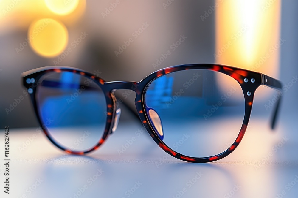 Poster a single pair of glasses resting on a table, possibly left behind or forgotten