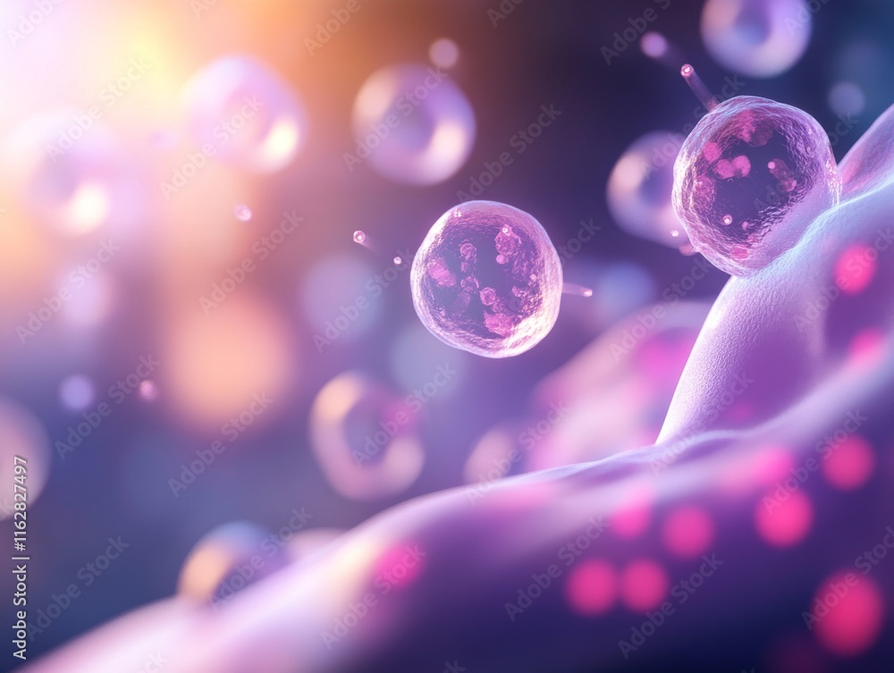 Poster close-up of vibrant cells in a colorful, abstract representation showing cellular structures and bio
