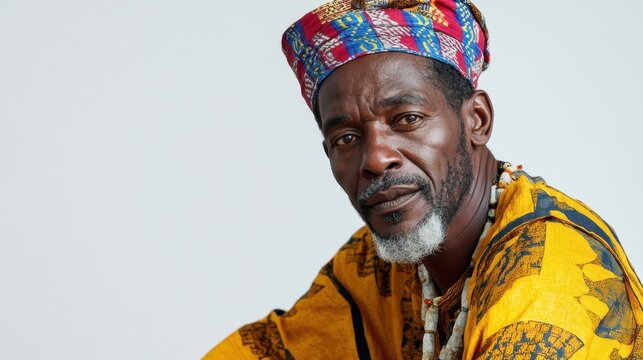 Senegalese Man in Traditional Attire on White Background