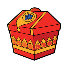 Chinese Theme Cake Box Vector Illsutration.Uniq Red Food Box Illustration