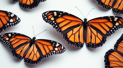Naklejka premium A cluster of orange butterflies perched on a white surface, providing a pop of color and whimsy