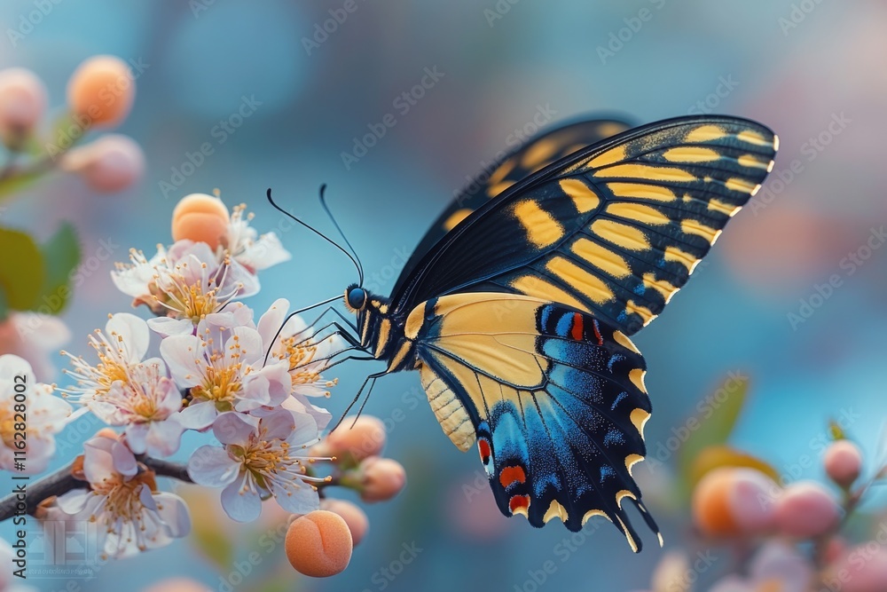 Aufkleber A close-up view of a butterfly resting on the edge of a tree branch