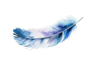 Obraz premium A delicate watercolor painting of a single feather on a white background, perfect for design and editorial use