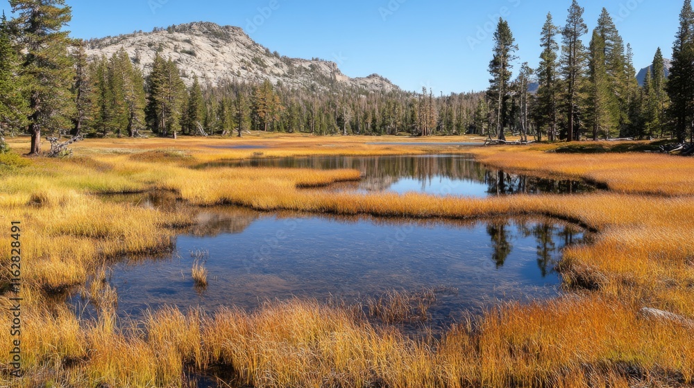 Poster scenic lake with reflections and surrounding trees