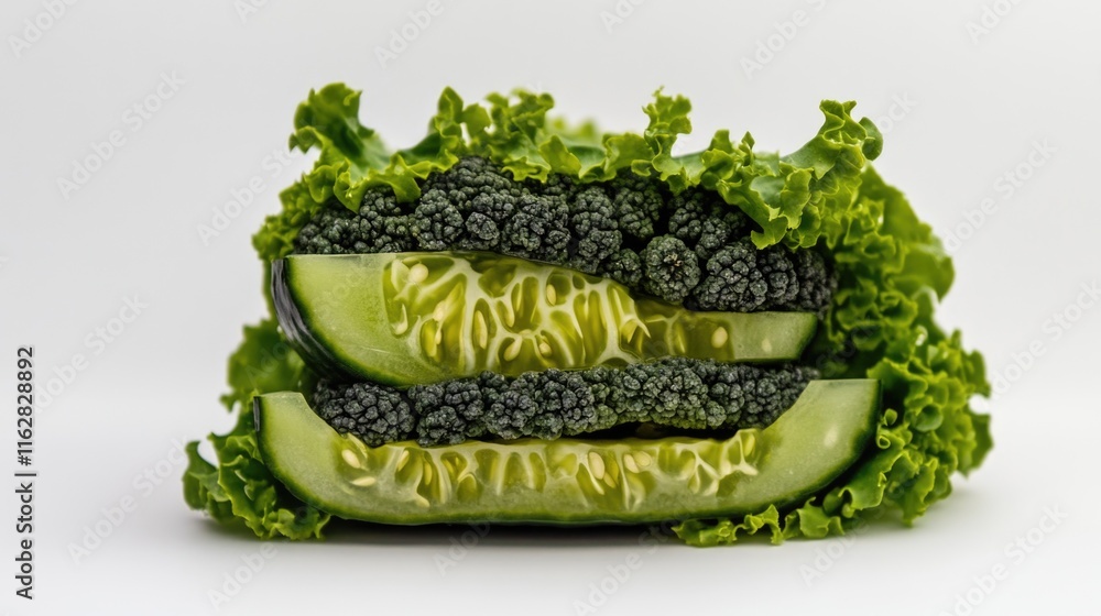 Poster a close-up view of a piece of broccoli on a white surface