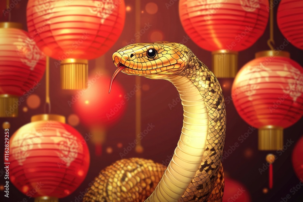 Poster A snake poses in front of red lanterns, emphasizing the contrast between the cold-blooded reptile and the warm glow
