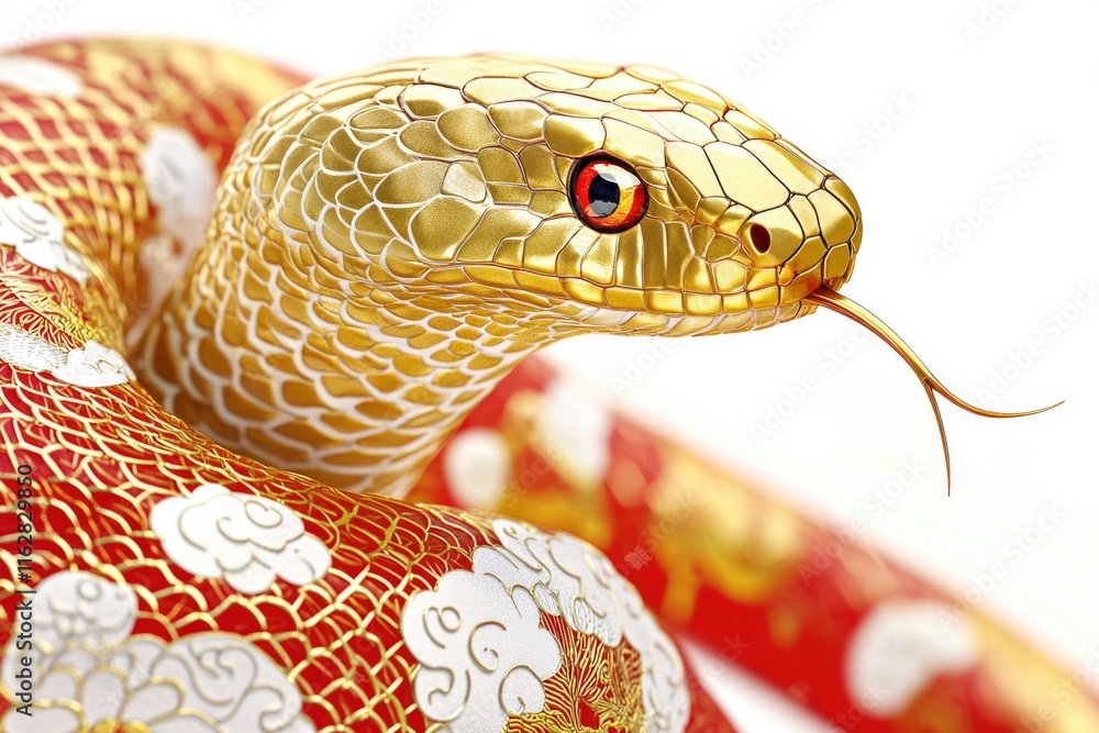 Poster a close-up image of a snake's head and body on a pure white background, great for illustrations or d
