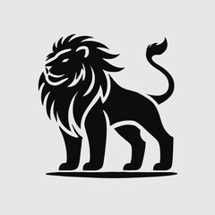 Fototapeta premium very simple flat and minimalist lion silhouette in black color on a white background