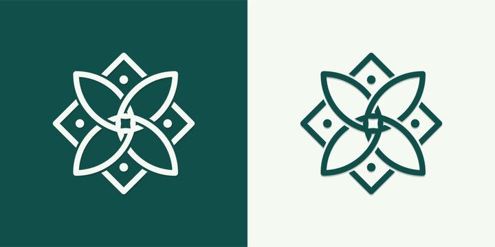 Abstract Luxury Logo. Logo for beauty, fashion, makeup, clothing brands. Elegant green and white logo. Minimalist style vector illustration.