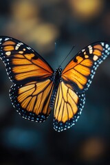 Fototapeta premium Close-up of a butterfly perched on a stick, ready for observation or photography