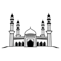 Mosque Black and white Vector Illustration.Line drawing Mosque Illustration