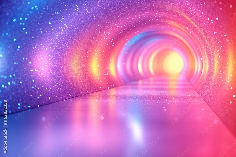 Poster A brightly colored tunnel with a beacon of light at the end, perfect for use in illustrations or designs where inspiration and guidance are needed
