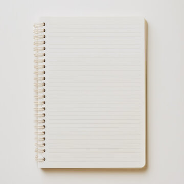 Maquete de caderno em branco com espiral amarela e folhas pautadas sobre superf&iacute;cie branca