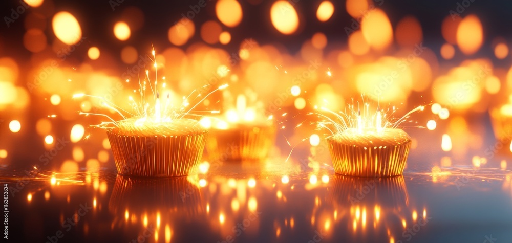 Poster elegant cupcakes illuminated by shimmering sparkles, creating a magical and festive atmosphere for c