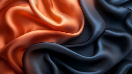 Smooth Black Satin Fabric with Soft Highlights and Sophisticated Folds