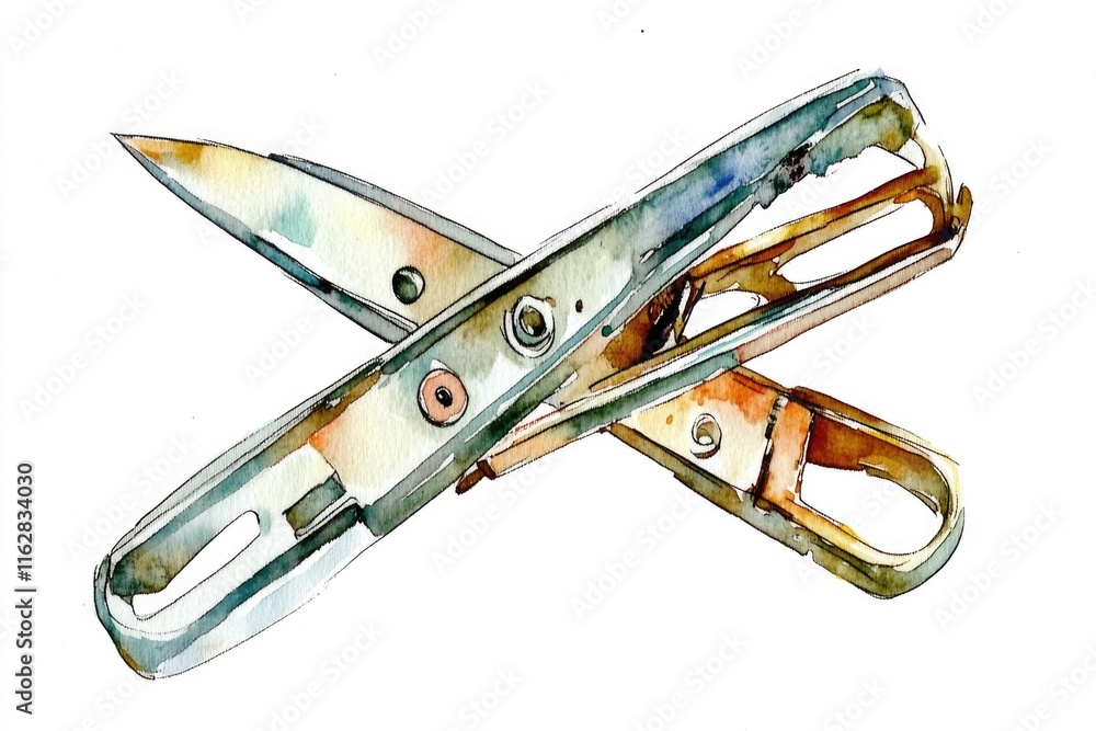 Poster a pair of scissors placed on a clean white surface, ideal for use in illustrations and designs