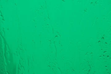 Wet green wall with water drops closeup.