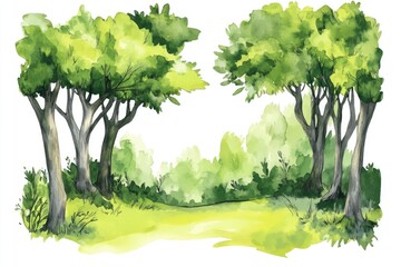 Watercolor art of a lush green forest, perfect for nature or environment-themed projects