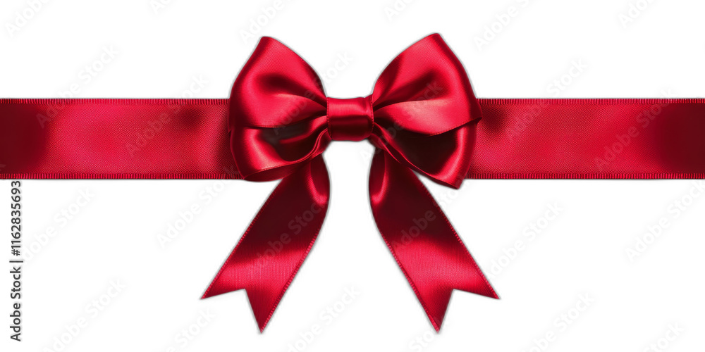 Wall mural Red ribbon with bow, isolated on white background, top view. 