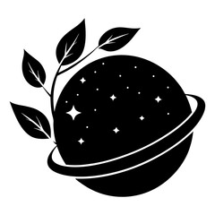 Planet with Green Leaves vector silhouette