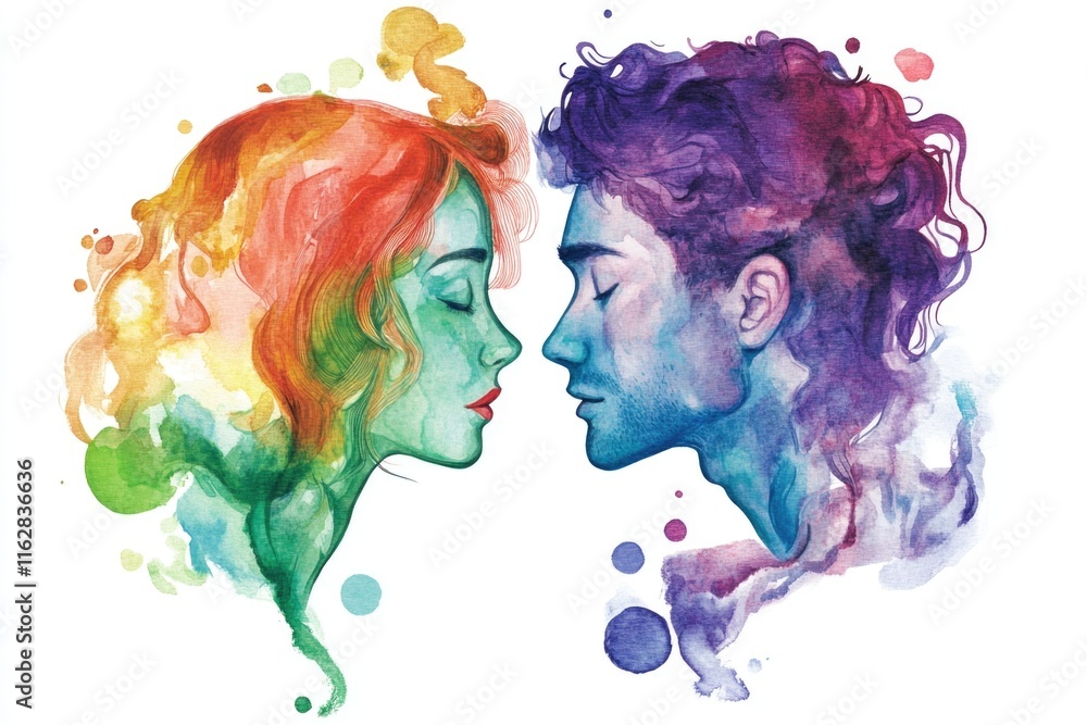 Poster a couple stands facing each other in this portrait-style image, capturing their moment
