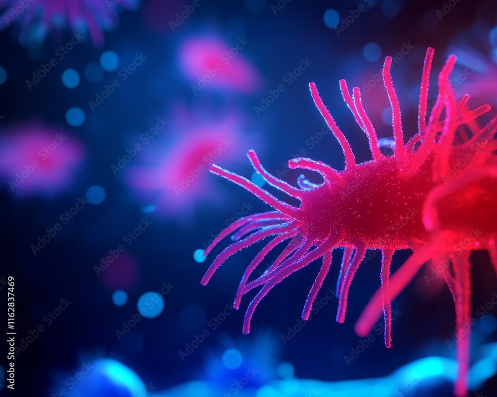 Poster vibrant close-up of microscopic organisms showcasing their intricate structures and dynamic colors i