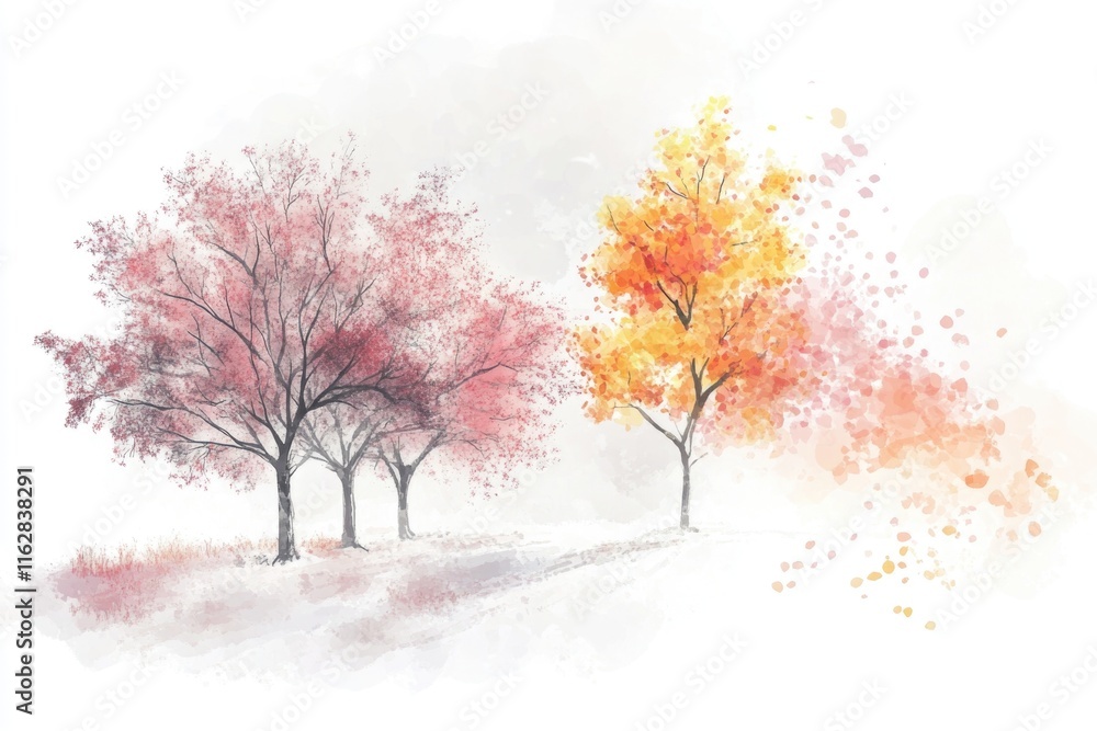 Poster a pair of trees standing in snowy landscape