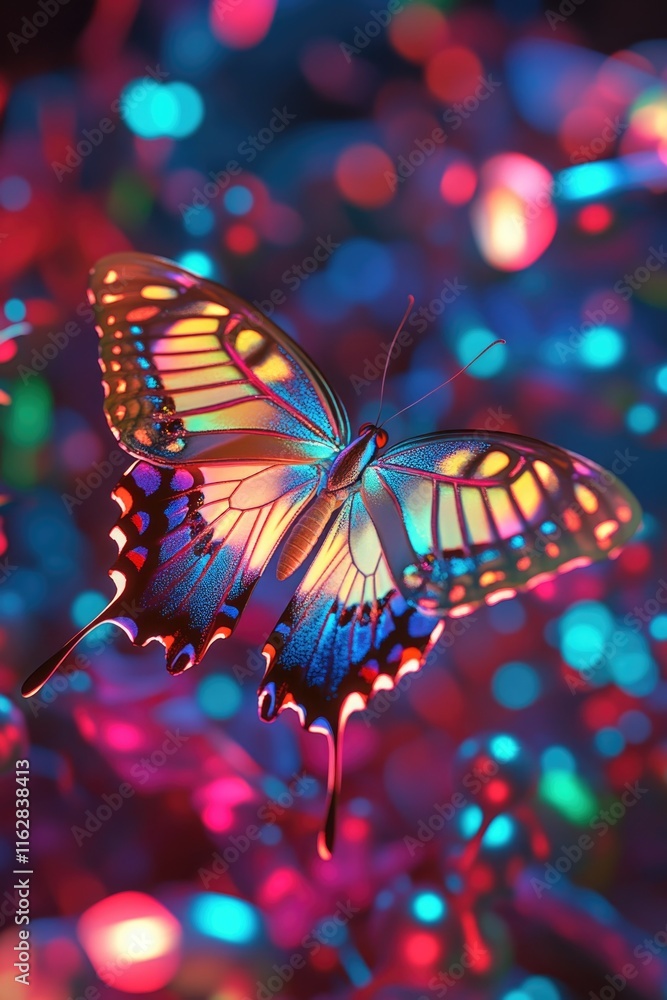 Aufkleber a butterfly sits on a bed of colorful lights, perfect for adding visual interest to your design