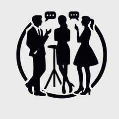 very simple flat and minimalist people talking silhouette in black color on a white background