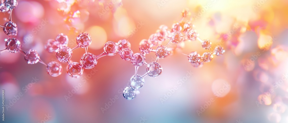Poster abstract close-up of colorful molecular structures sparkles, representing scientific concepts of che
