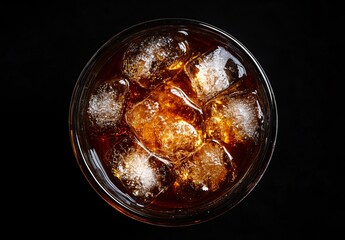 Overhead View of Iced Brown Drink in Glass
