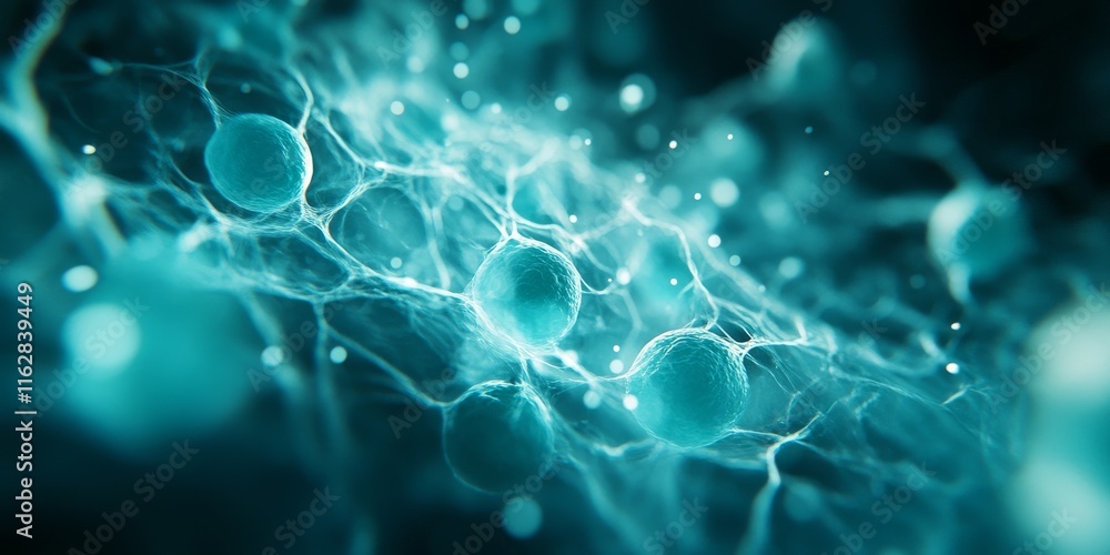 Poster abstract depiction of molecular structures showcasing beautiful interconnected forms and glowing par
