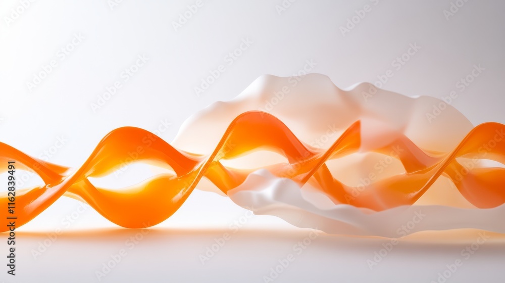 Poster abstract design with flowing orange shapes and soft white textures, creating a modern artistic compo